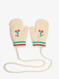baby cherry knitted mittens AW24